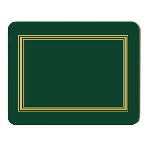 Green Melamine Cork Backed Rectangular Placemat With Gold Trim 24.9x19.1cm