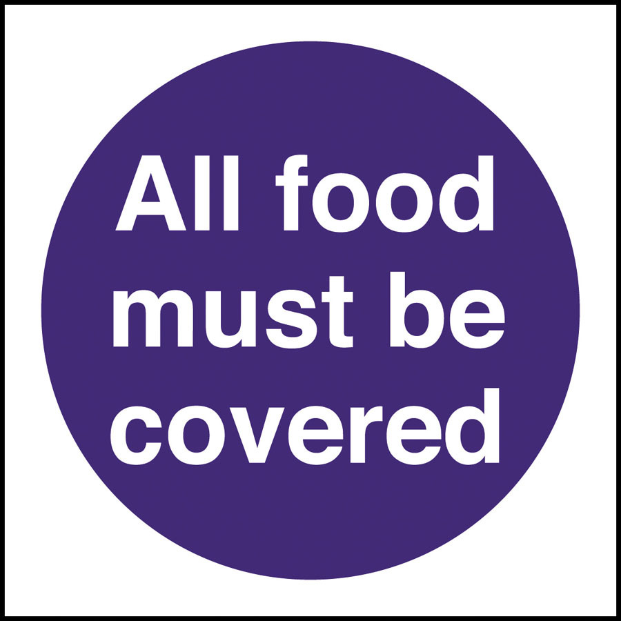 Mileta Kitchen Food Safety Sign Self Adhesive Vinyl 100 x 100mm - All Food Must Be Covered