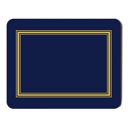 Blue Melamine Cork Backed Rectangular Placemat With Gold Trim 24.9x19.1cm