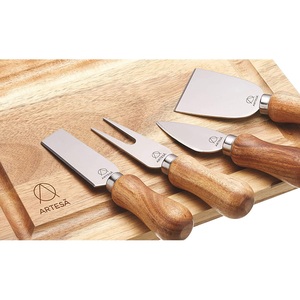 Artesà Acacia Wood Rectangular Cheese Board & Knife Set 25.5x20cm