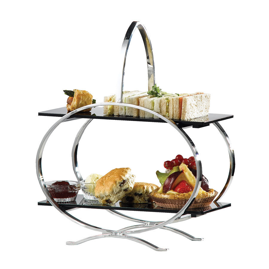WNK Stainless Steel 2 Tier Cake Stand With Acrylic Inserts 36x29x14cm