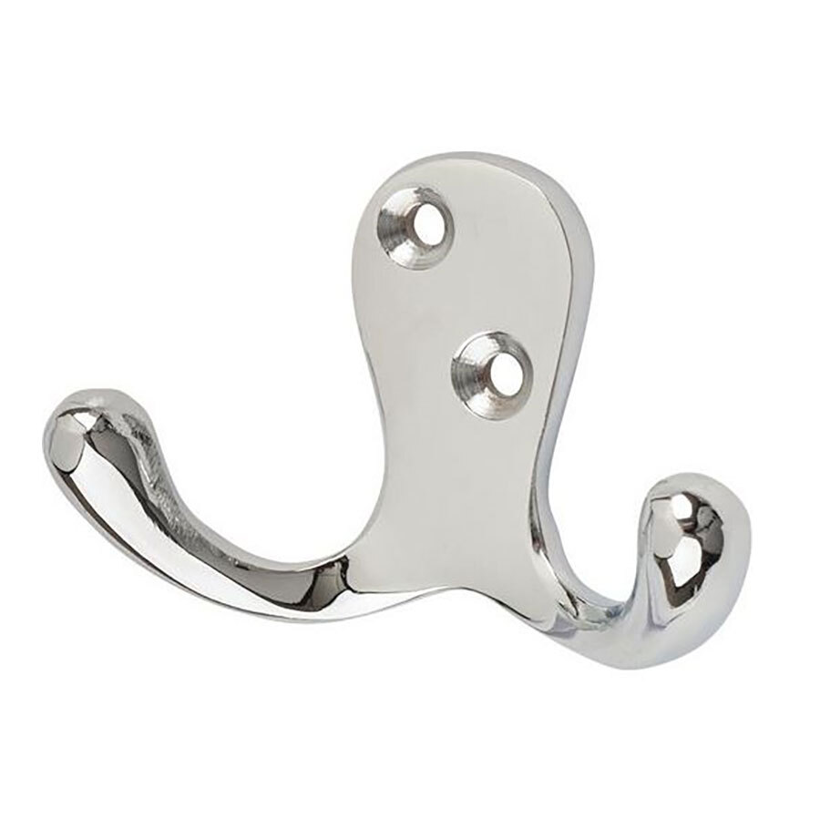 Solid Brass Double Coat Hook - Polished Chrome