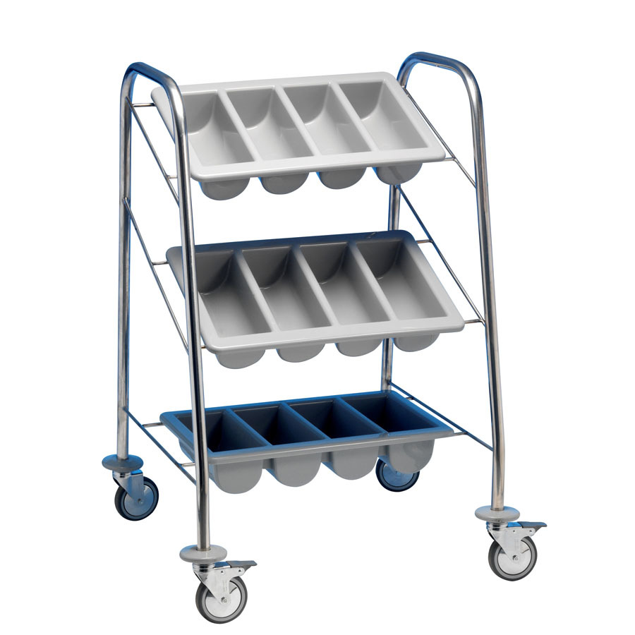 Cutlery Trolley 3 Containers - Black Frame