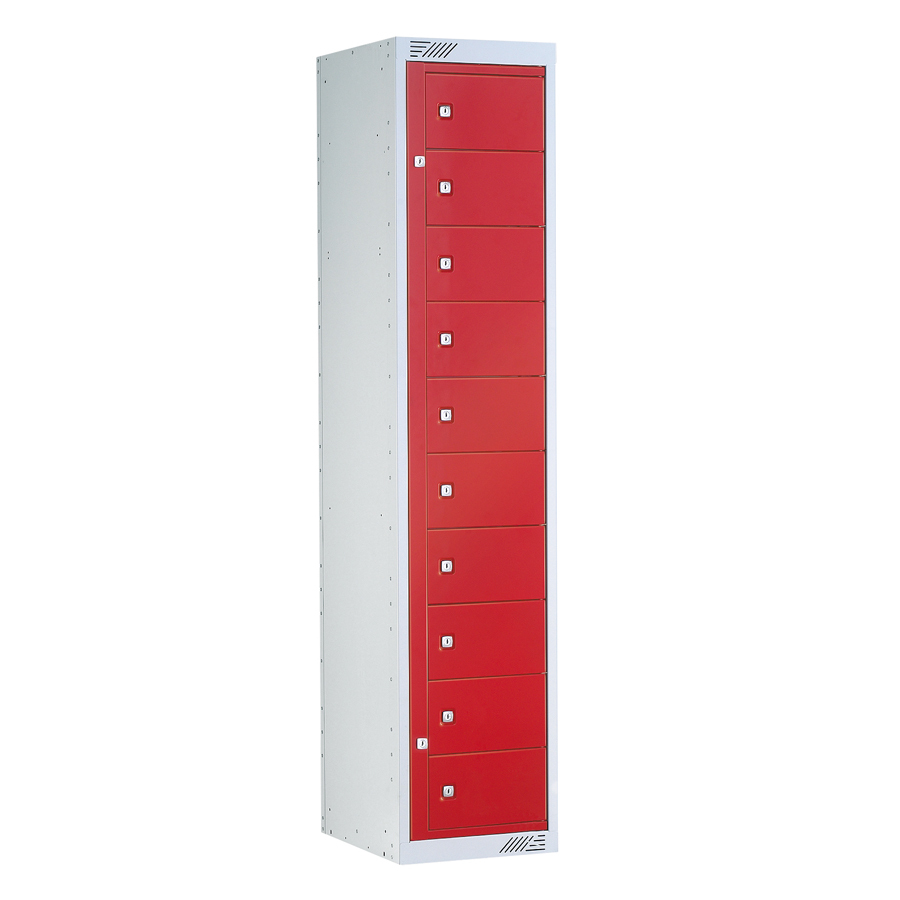 10 Door Garment Dispenser Locker - Grey/Red