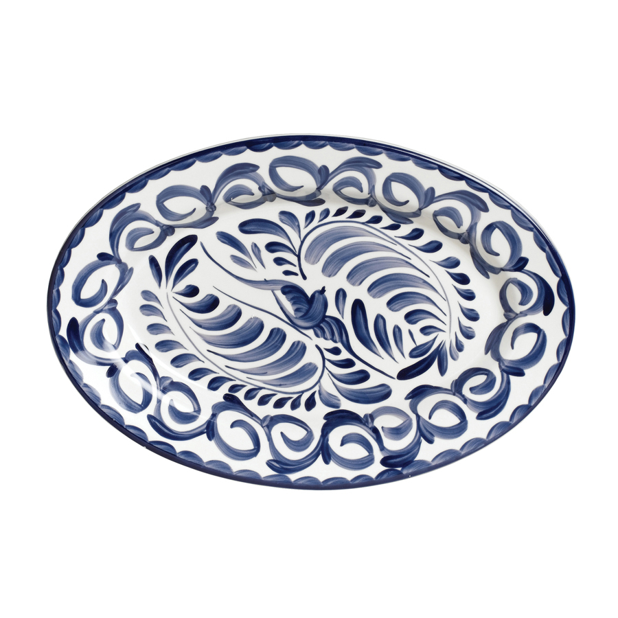 Anfora Puebla Stoneware Blue Oval Platter 27cmx19.7cm