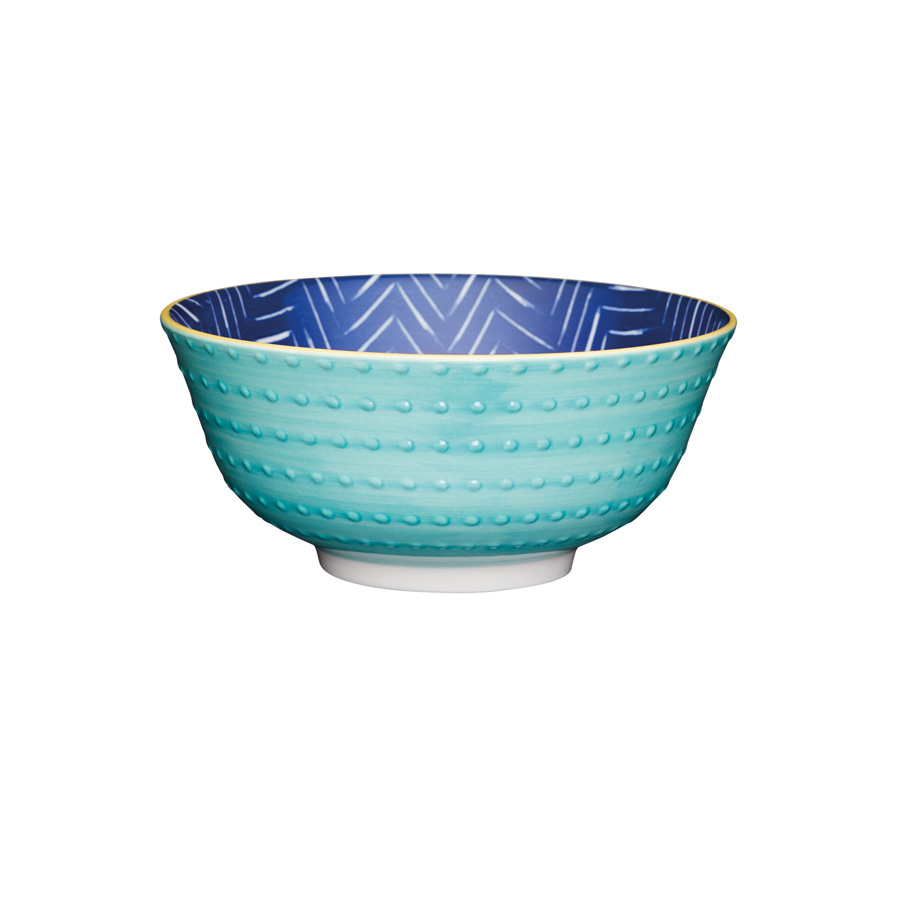 Kitchencraft Ceramic Contrasting Blue Chevron & Spotty Round Bowl 15.7cm