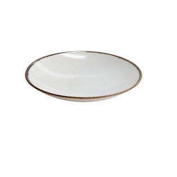 Astera Airain Vitrified Porcelain White Metallic Band Round Coupe Bowl 20cm