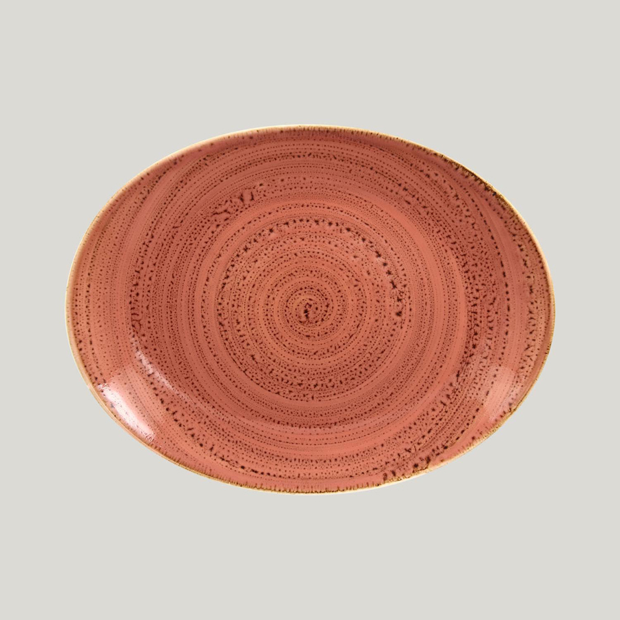 Rak Twirl Vitrified Porcelain Coral Oval Coupe Plate 38x27cm