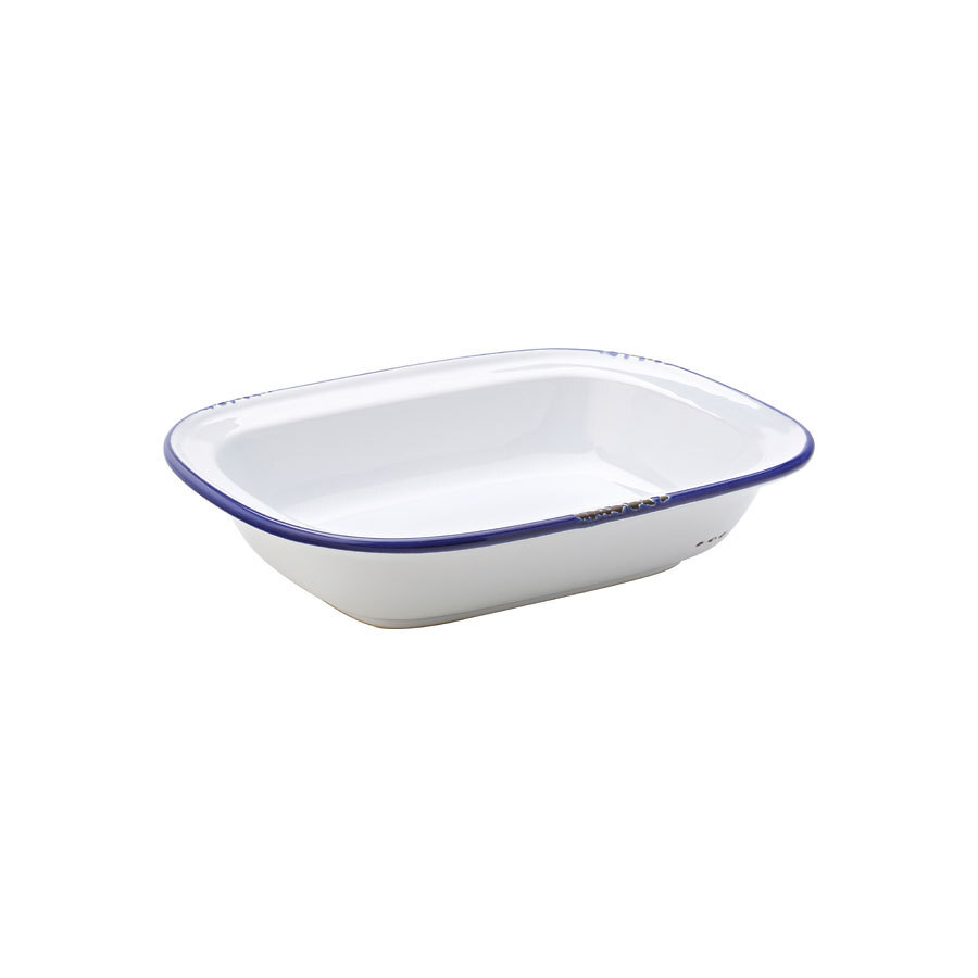 Utopia Avebury Blue Stoneware White Rectangular Pie Dish 24cm 9.5 Inch