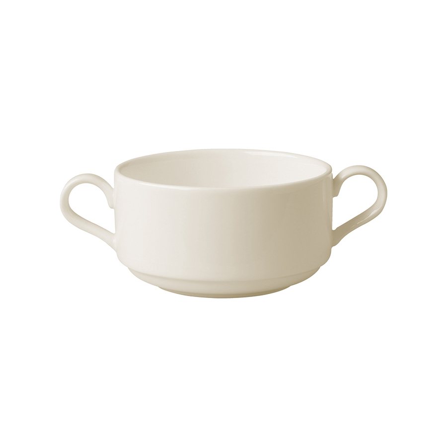 Rak Banquet Vitrified Porcelain White Round Stacking Handled Soup Bowl 30cl 10.5oz