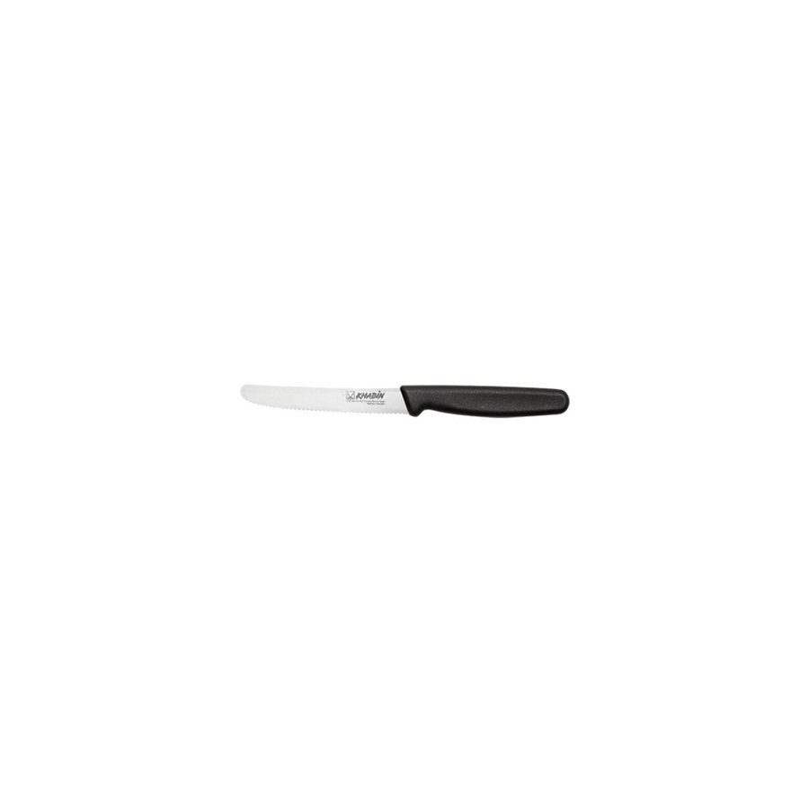 KHABIN Steak/Tomato Knife Serrated Stainless Steel Blade Black Santoprene Handle 10cm 4in